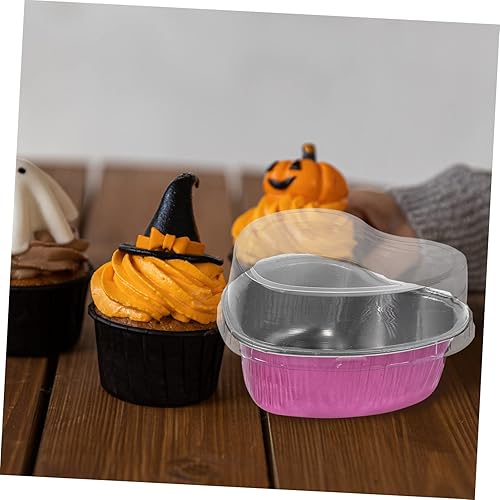 Miniatura 9 de LIFKOME 40 unidades de papel de aluminio en forma de corazón, tazón para hornear, molde para pasteles con tapa, taza de corazón para hornear, molde