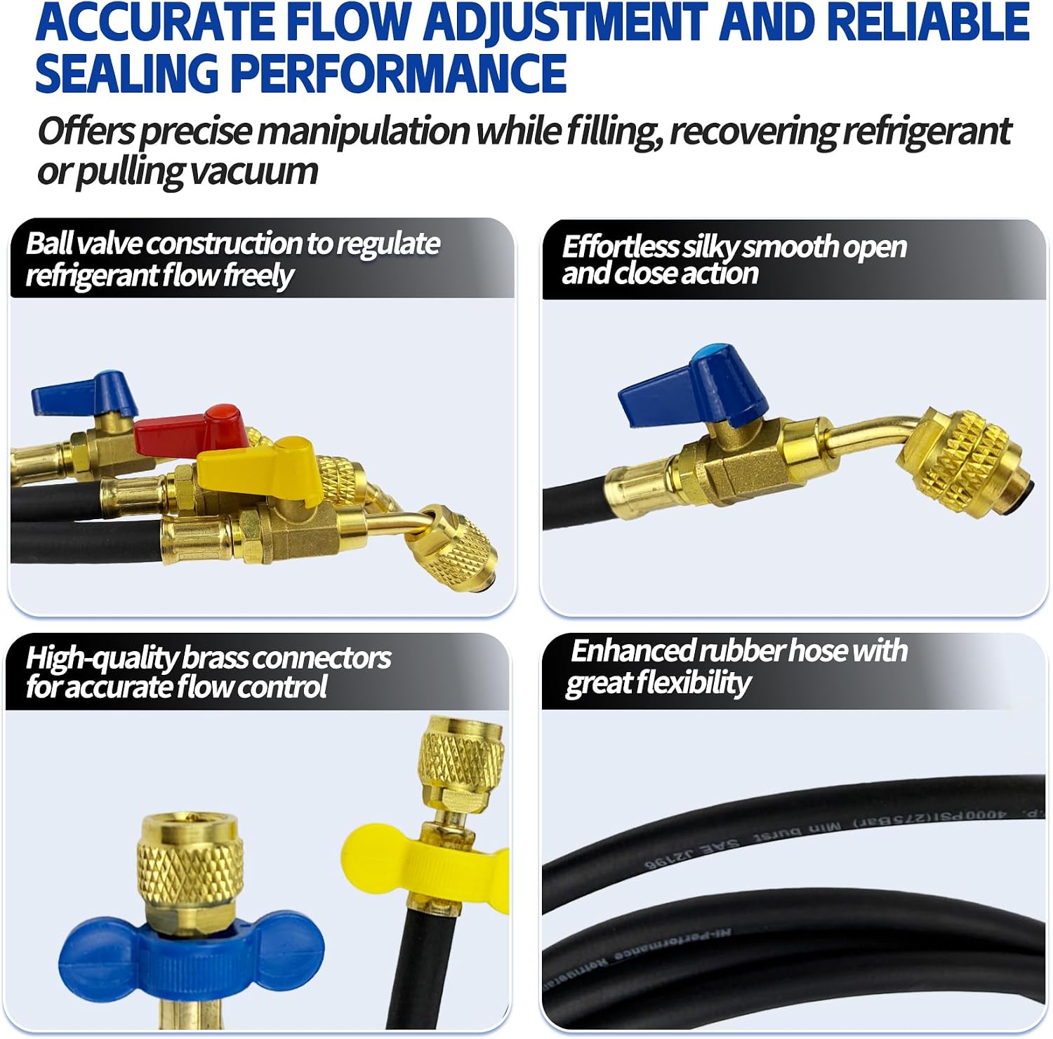1/4" A2L Refrigerant Charging & Recovery Hose with Ball Valve Kit for HVAC