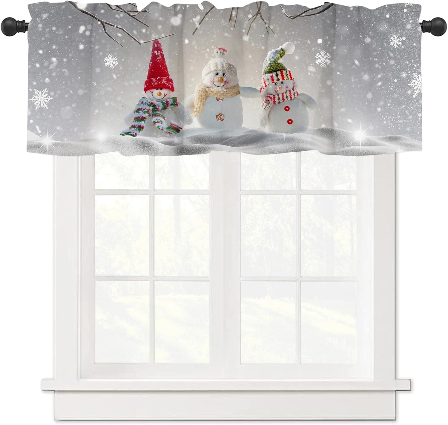 ARESD Christmas Valance for Windows Snowman Christmas Window Toppers Valances Rod Pocket 1 Panel Xmas Tree Window Treatments for Bedroom Kitchen Bathroom 18"X54"W