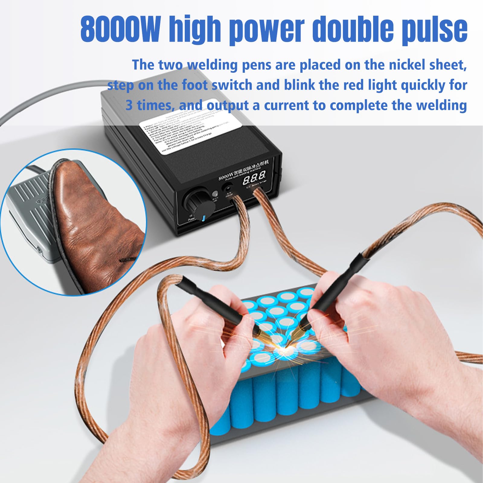Saldatore a Punti per Batterie 8000W, Kit fai da te Hancaner per Saldatore Punti Portatile, Saldatore Portatile ad alte Prestazioni con Fascia in nichel, Saldatori Regolabili per Set Saldatrici Punti
