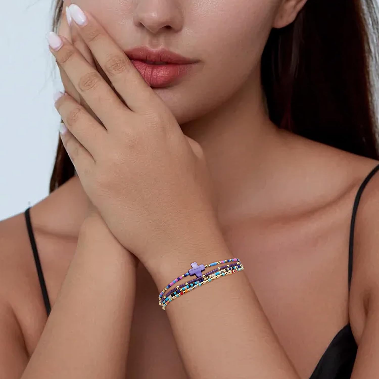 Seed Beads Cross Friendship Stack Bracelets Set for Women, Boho Handmade Colorful Stackable Bracelet Summer Beach Jewelry Gift. - Image 2