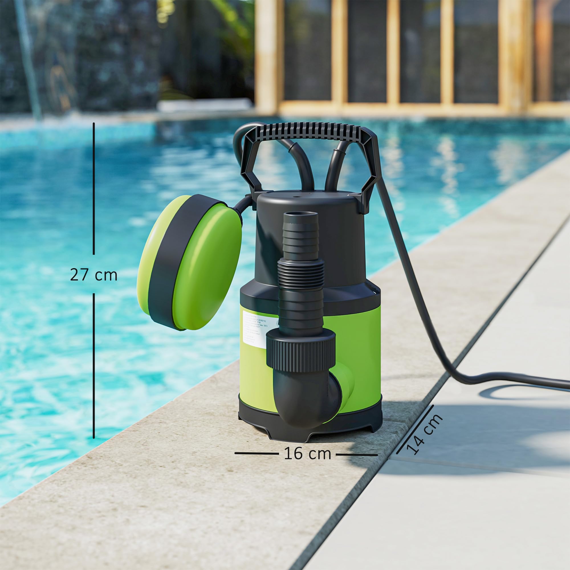 Outsunny Pompe d'Évacuation Eaux Chargées/Propres 9000L/H 400W 7m Max. Vert | Pour Eaux Sales, Particules Jusqu'à 15 mm, Pompe de Relevage Eaux Chargées, Interrupteur à Flotteur