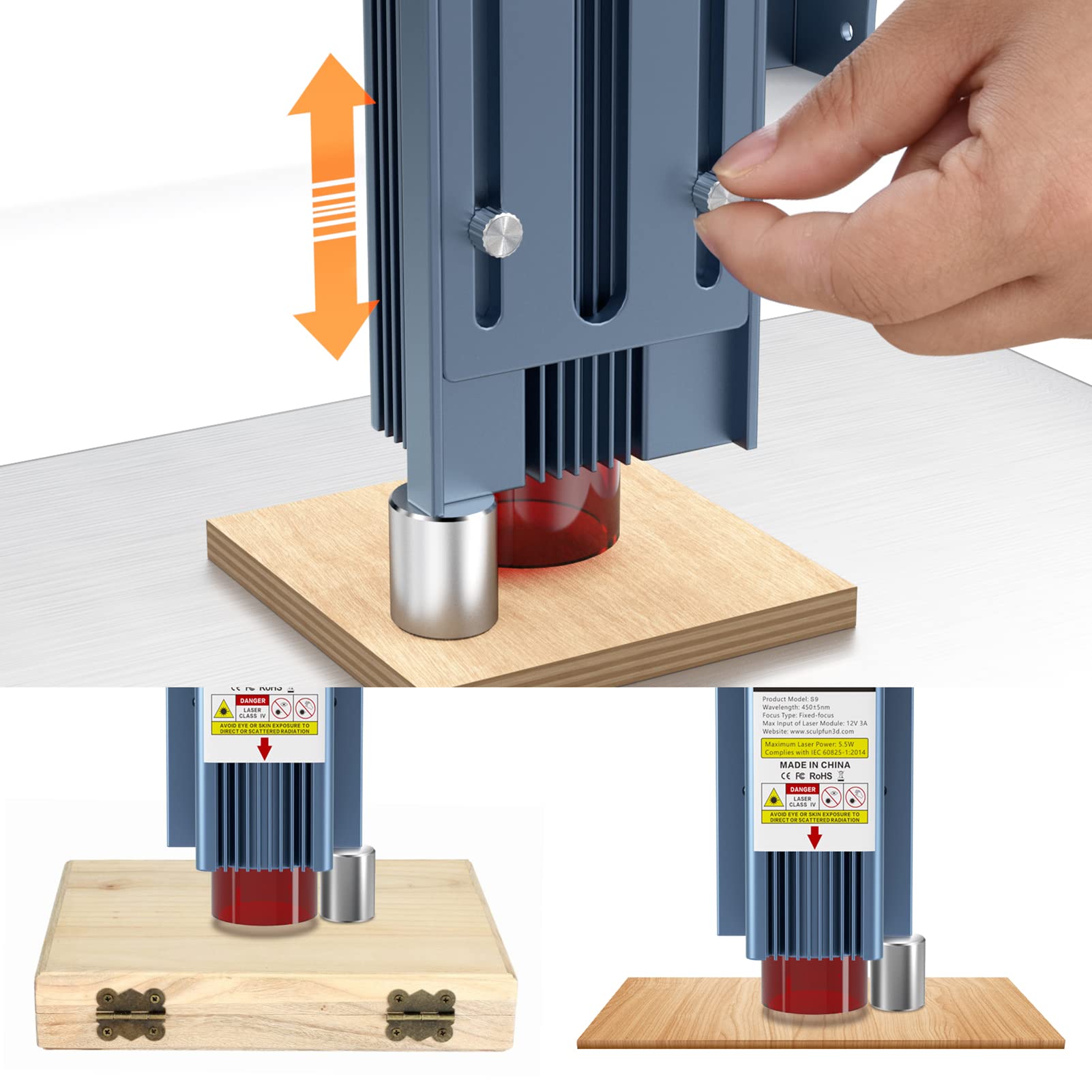 Macchina per incisione laser S9, macchina per incisione acrilica in legno ultra fine interamente in metallo, laser a diodi da 5,5 W, messa a fuoco fissa per protezione degli occhi(ME)