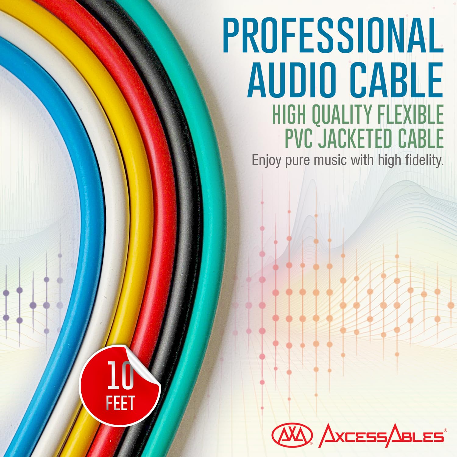 AxcessAbles Audio 1/4 Zoll TS Gitarren- und Bass-Verstärkerkabel, Metallstecker, hochwertiger OFC-Kupferdraht, TS 6,35 mm Gitarrenkabel, Stecker auf Stecker, 3 m, mehrfarbig, Mono-Instrumentenkabel (3