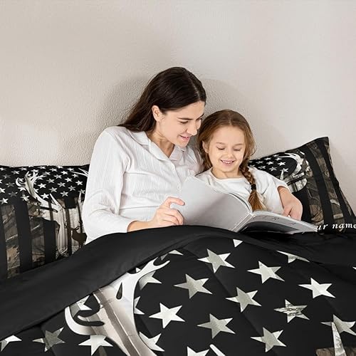 Miniatura 3 de Juego de edredón personalizado con diseño de bandera estadounidense de camuflaje para niños, tamaño Queen, decoración de dormitorio de niñas y