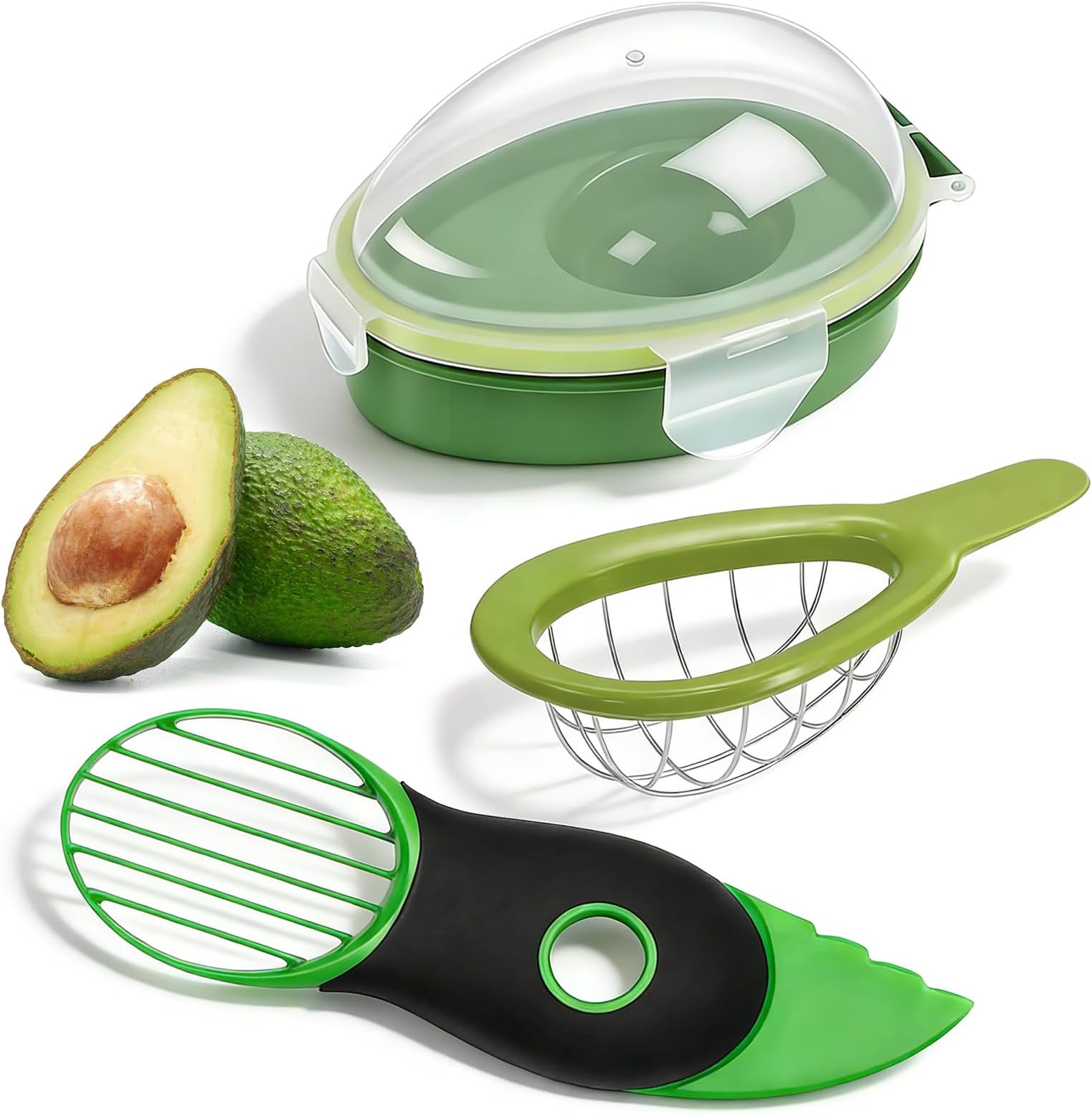 Egg Slicers, Avocado 3 Piece Set with Avocado Container, Includes Avocado Slicer and Avocado Cutter Tool, Dishwasher Safe for Slicing, Dicing and Keeping Avocados Fresh