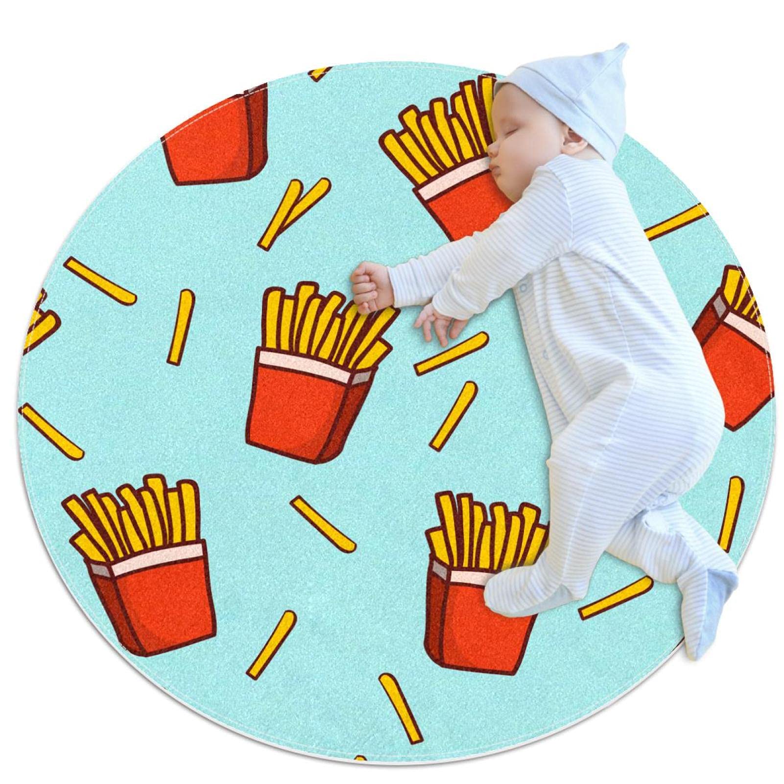 Tapis de jeu pour enfants isolant du sol froid motif frites rond JDEZ 80cm