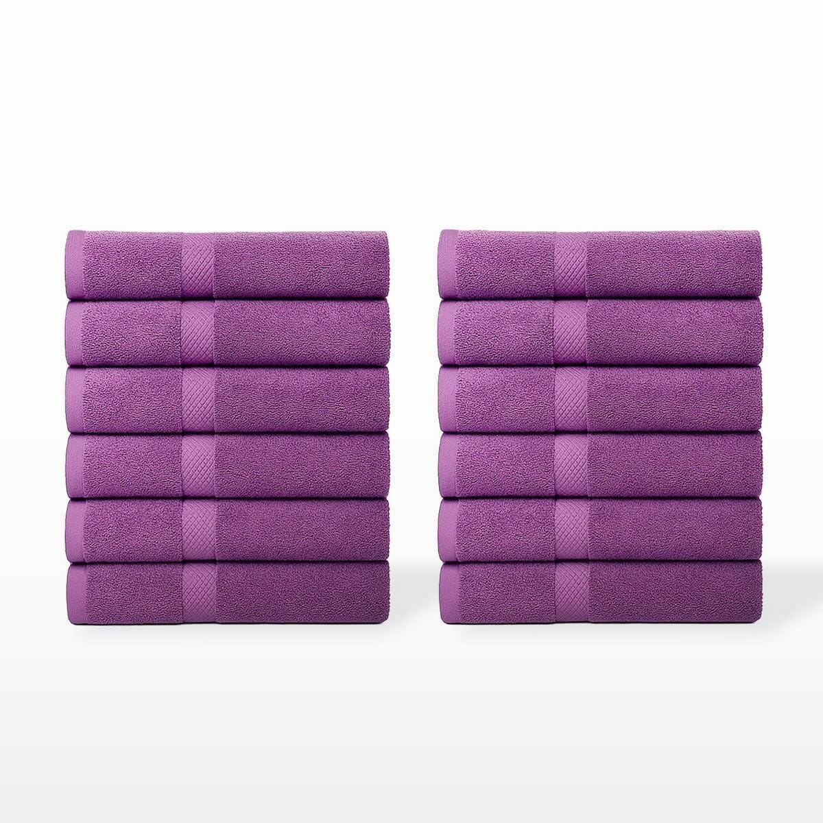 Juego de 12 Toallas de Mano Color Violeta 100% algodón Rizo 100x50 cm | Tejido suave de gran gramaje con alta absorción. Aptas para lavadora, de uso diario.