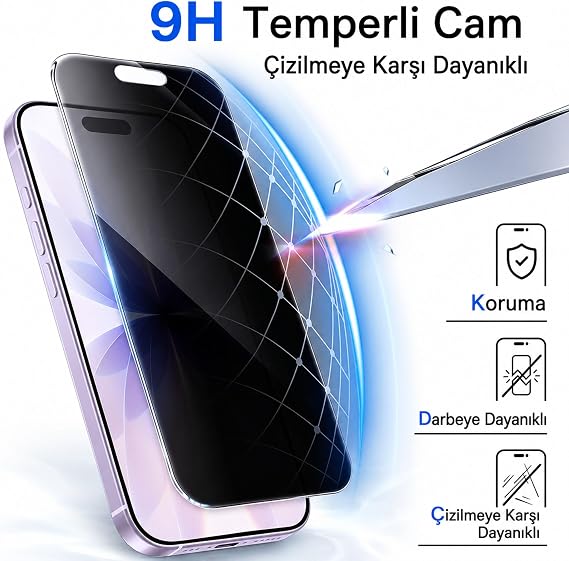 Coverzone iPhone 17 Pro Max ile Uyumlu 360 Derece Hiç Bir Yerden Görünmeyen Gizlilik Camı Hayalet Ekran Koruyucu Premium Üst Kalite Temperli Full Ekran Koruma Camı Çizilmeye Dayanıklı 8-9H CEKU