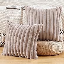 Madizz Set of 2 Faux Fur Decorative Cushion Covers 18x18 inch, 45x45 cm, Taupe Soft Couch Throw Pillows for Bed Modern Pillowcases for Sofa Livingroom Home Decor