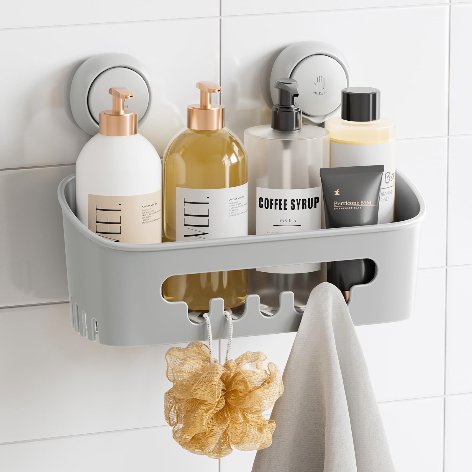 TAILI Duschablage Ohne Bohren Duschablage Saugnapf Dusche Organizer Große Kapazität Bad Organizer Ohne Bohren Badezimmer Zubehör für Shampoo Duschkorb Küche Organizer, Grau