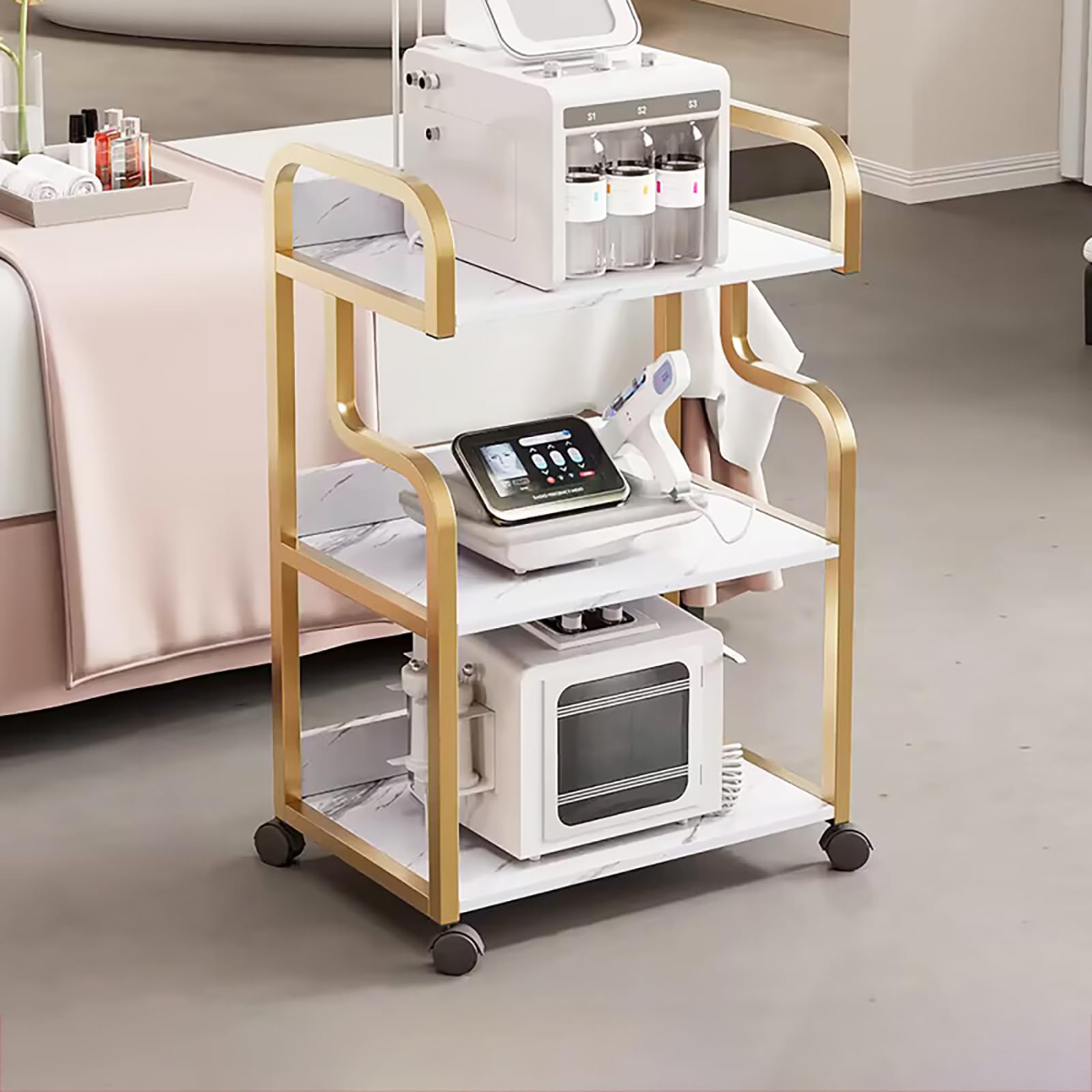 Carrito rodante de 3 niveles con ruedas de metal para el hogar, cocina, oficina, dormitorio, salón de belleza, versátil y