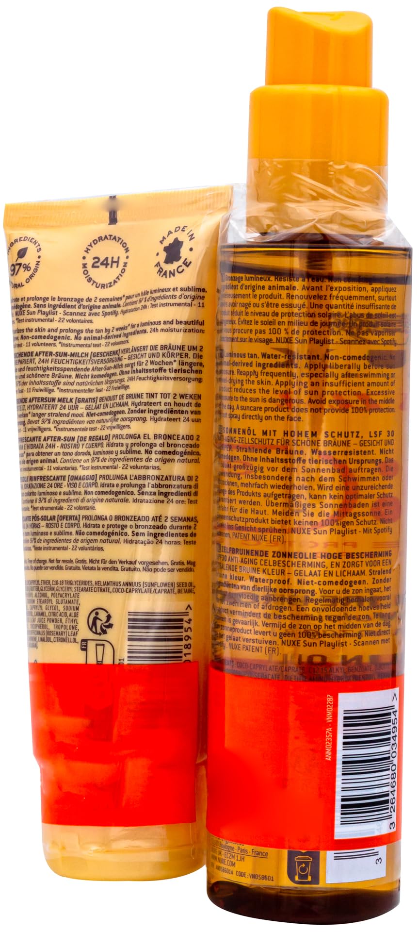 Nuxe Sun Huile Solaire Bronzante Visage et Corps SPF30 150 ml + Lait Fraîcheur Après-Soleil Visage et Corps 100 ml Offert