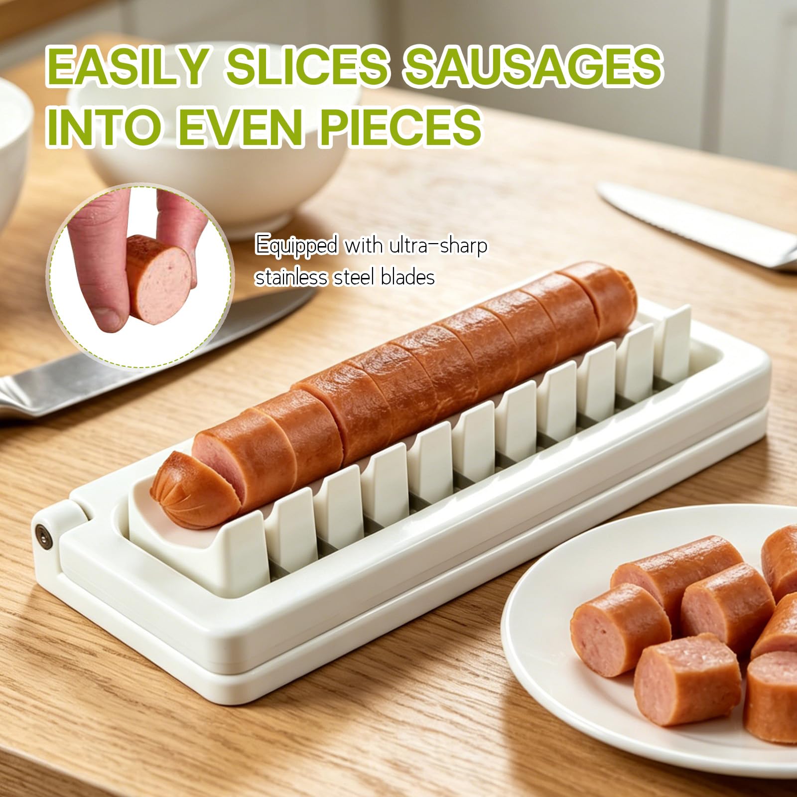 Hot Dog Cutter und Food Slicer, Edelstahlklinge zum Schneiden von Hot Dogs, Bananen, Grillfleisch – Mehrzweck, spülmaschinenfest, einfach zu bedienen, gleichmäßige Scheiben