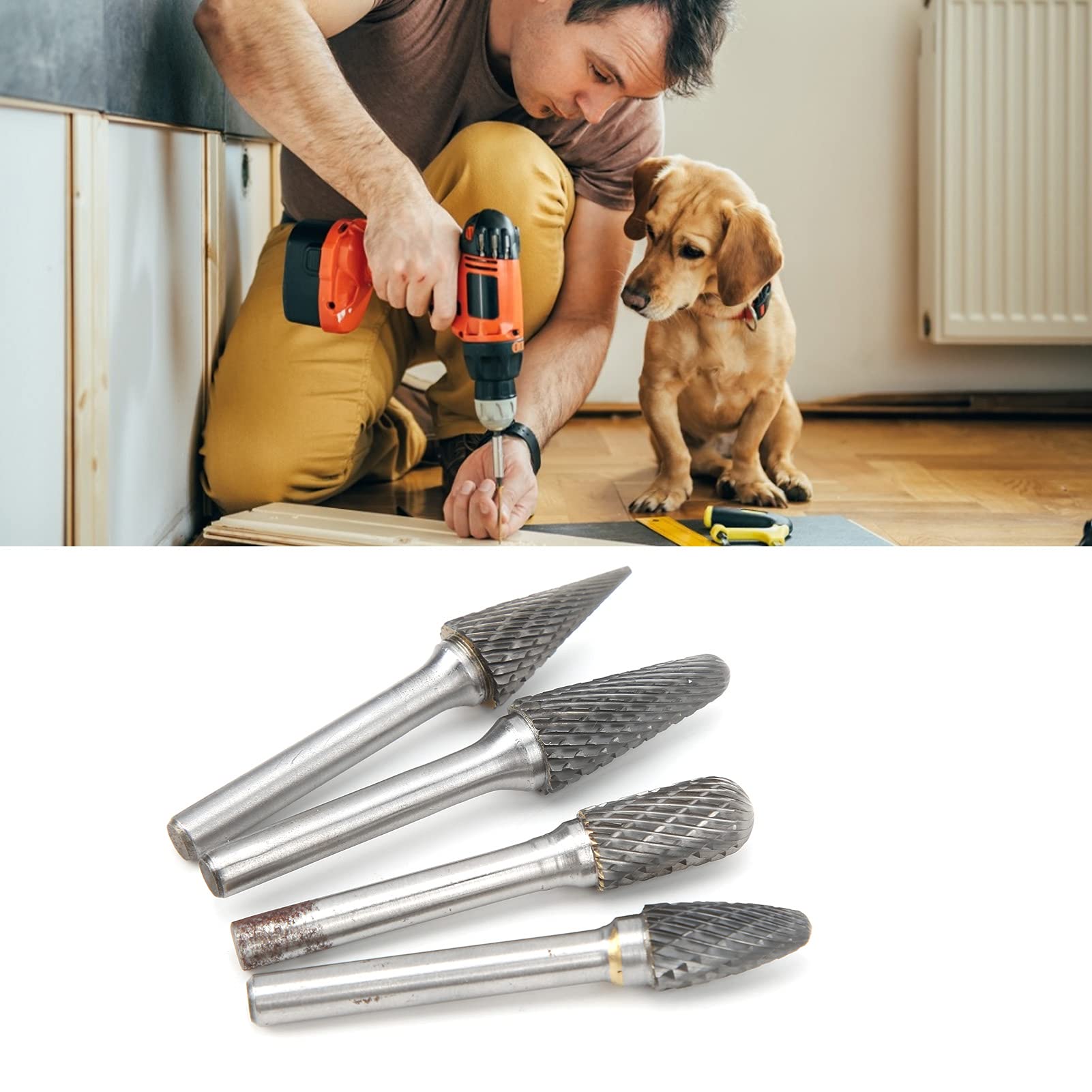 4-teiliges Rotationsfeilen-Set aus Wolframstahl, leistungsstarke Hartmetall-Frässtifte für Metallbearbeitung und Heimwerkerarbeiten, langlebiges Schleifwerkzeug mit 6 mm Sc