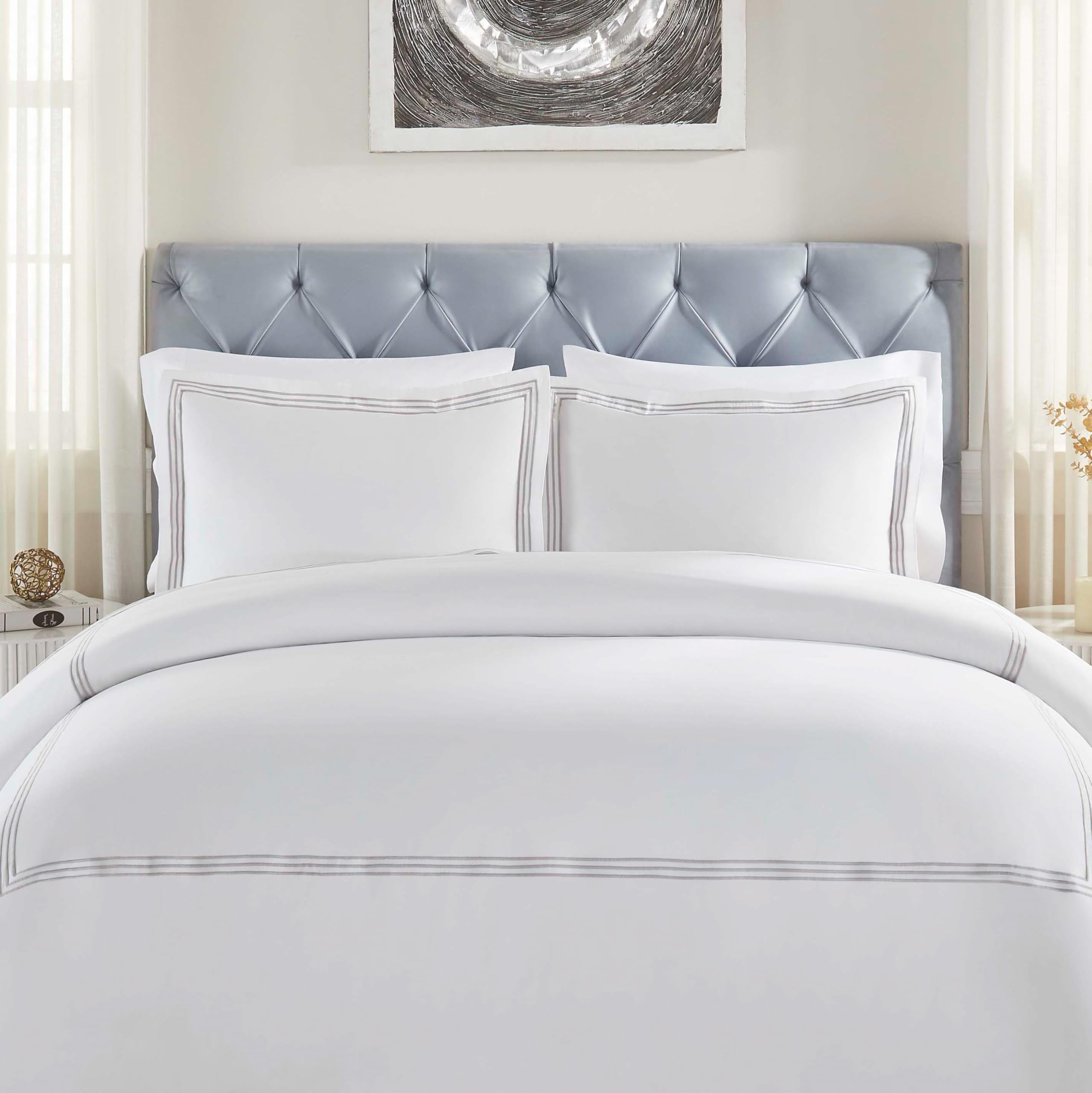 Housse de couette en coton doux avec fermeture à boutons pour lit King brodé