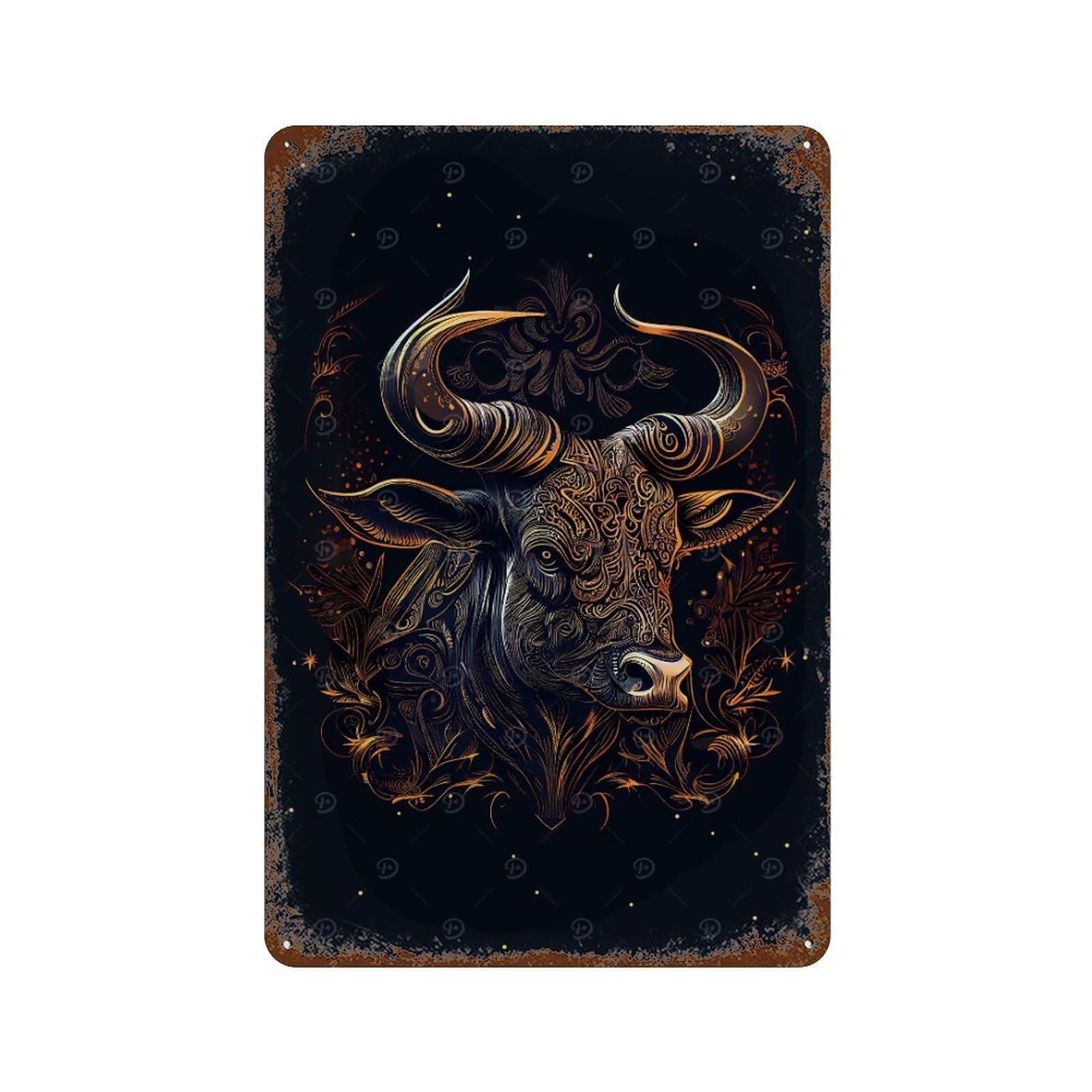 Chinese New Year Ox Bull Decorative Tin Sign 11.8"x7.9", Retro Wall Decor for Basement, Hobby Room And Garage Decor