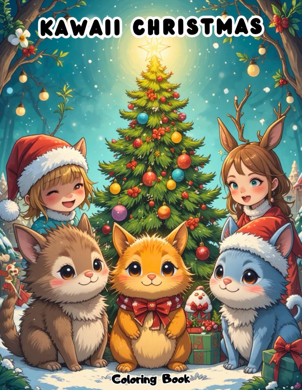Kawaii Christmas Critters: A Cute and Simple Holiday Coloring Book for Girls & Boys