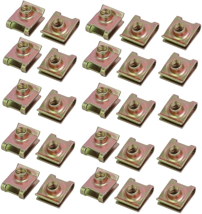 uxcell Fit M6 Screw 65Mn Steel Zinc Plated U Nut Brass Tone 18mm x 14mm 25pcs