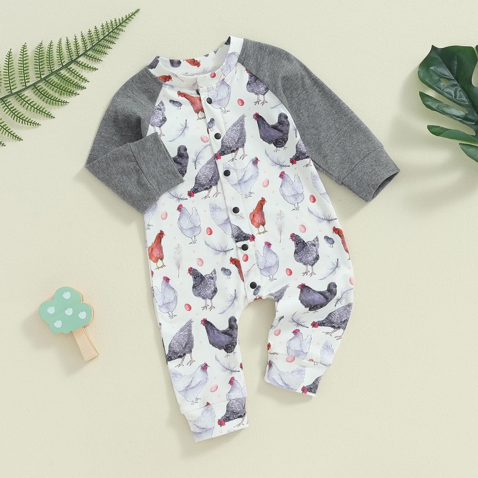 Baby Boy Girl Farm Clothes Animals Chicken Cow Print Romper Jumpsuit Newborn Coming Home Outfit Country Western Stuff (Dark Grey, 0-3 Months)