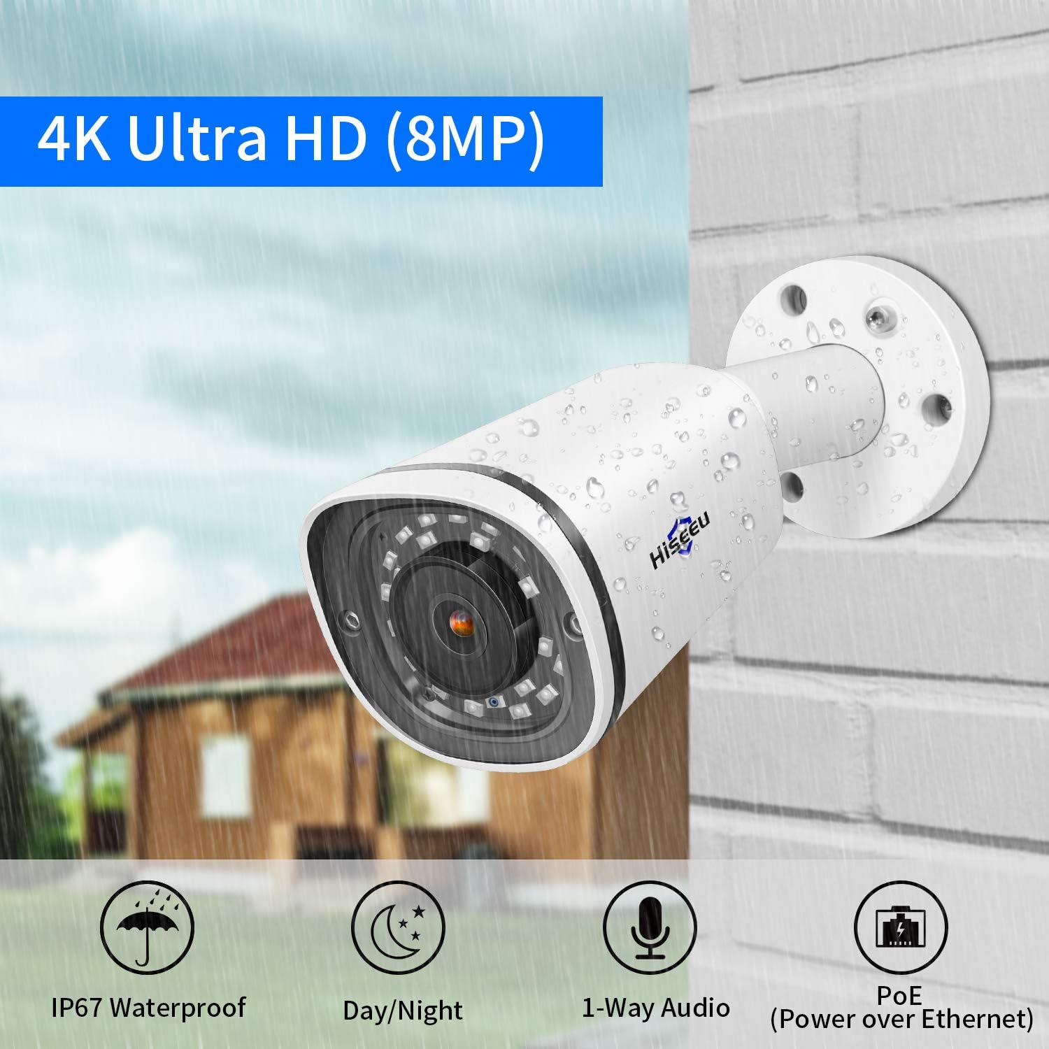 Frее Shірріng Ovеr $50 Hiseeu 4K PoE Security Camera System, 8CH 8MP Home Surveillance NVR System with 3TB HDD, 4Pcs 4K IP Wired Camera with Night Vision for Indoor Outdoor Security, 30 Days Video/Audio Loops Recording