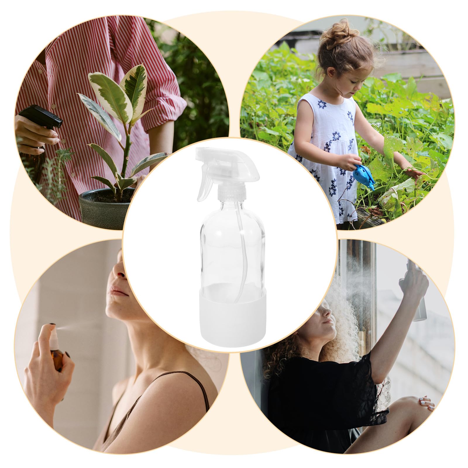 2 X 500 Ml Feinnebel Sprühflasche aus Transparentem Kunststoff mit Weißer Silikonschutzhülle Wiederverwendbar für Pflanzenbewässerung und Friseursalon