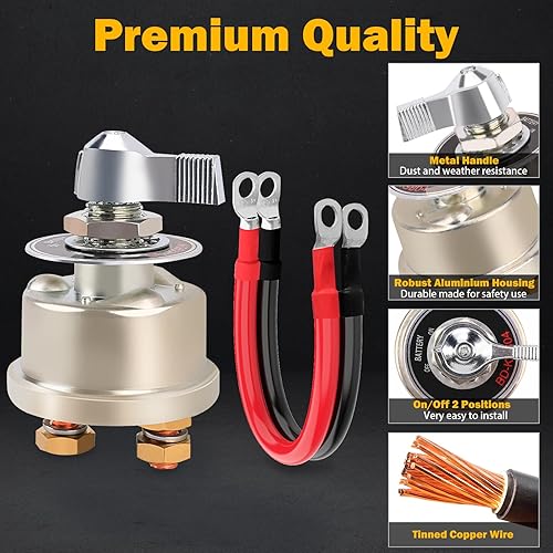Miniatura 3 de Interruptor maestro de desconexión de batería 12-48V 200A y juego de cables de batería 4 AWG de 1 pie, interruptor de corte de energía de alta