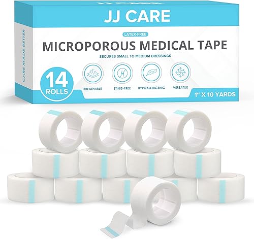 JJ CARE Cinta microporosa Paquete de 14 1 pulgada x 10 yardas cinta de papel transpirable uso médico cinta quirúrgica de papel sin látex rollos de