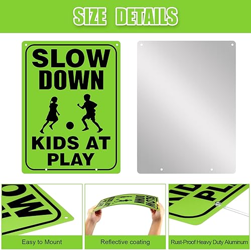 Miniatura 3 de Zonon 4 letreros de seguridad para niños en juego con alambre de metal con estacas en H de precaución para niños en el juego, letreros reflectantes