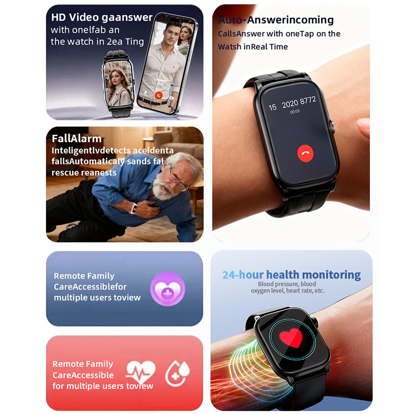 Montres Connectées Pour Personnes Âgées, Détection Des Chutes, Localisation GPS, Appel D'urgence SOS, Adaptées Aux Personnes Atteintes De La Maladie D'alzheimer, De Démence Ou D'autisme White