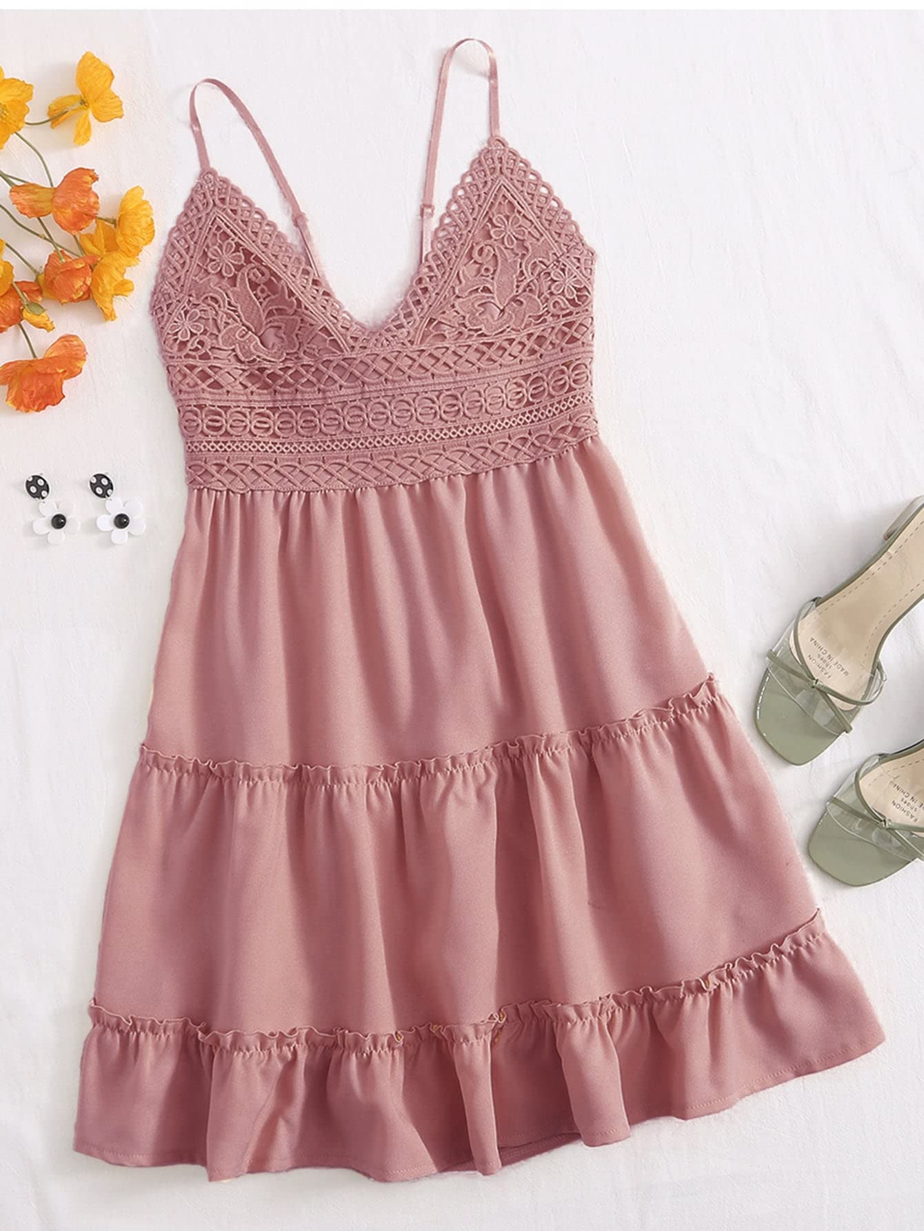 Amazon.com: Neeno Women's Dresses Floral Crochet Mini Cami Dress Dress for  Women (Color : Dusty Pink, Size : Medium) : Clothing, Shoes & Jewelry