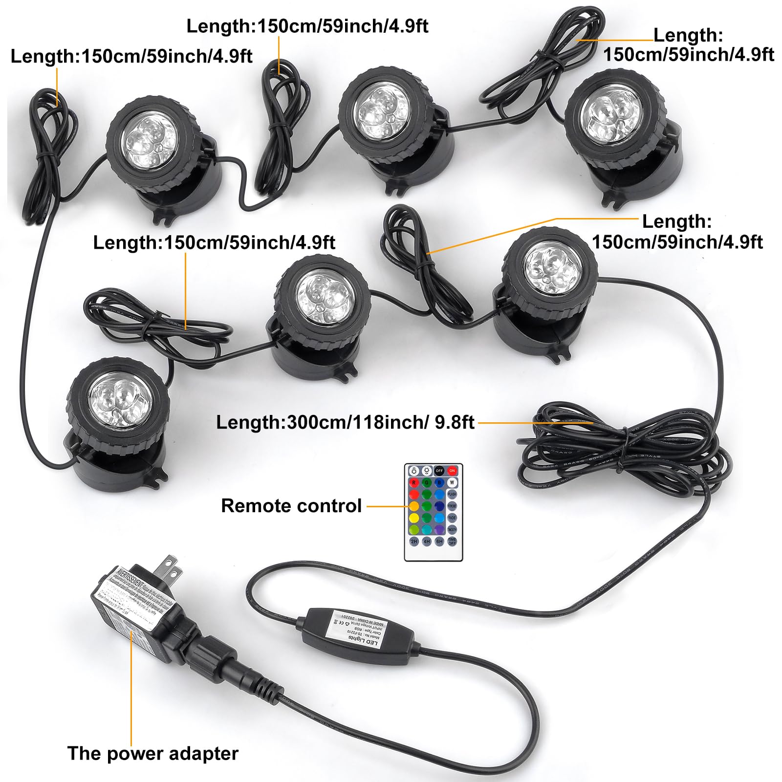 RGB-Teichlichter mit Timer, LED-Unterwasser-Unterwasserstrahler, bunte Landschaftsstrahler, 29,9 m Fernbedienung, IP68 wasserdicht, für Aquarium, Garten, Hof, Pool (6 Stück)