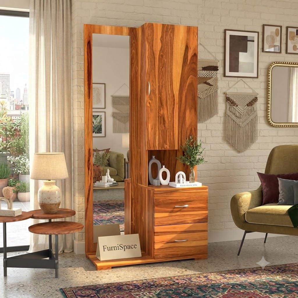 Sheesham Wood DressingTable with Mirror and Storage Premium Vanity Table Luxury Modern Dressing Table Design (Honey 5)-image-30