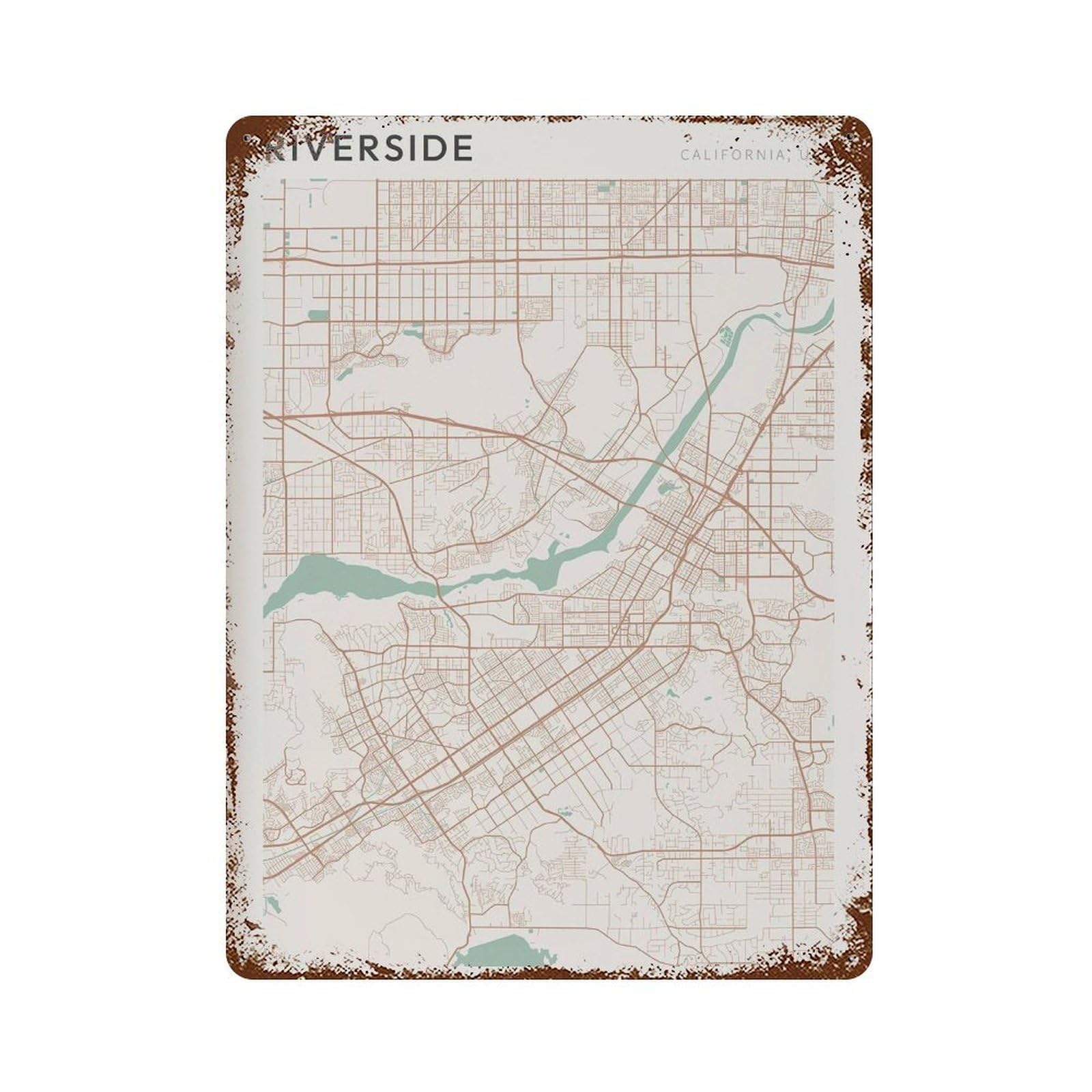 xiaoxiaoshen Riverside Map California Travel Gift Farmhouse Decor Girlfriend Wall Decor Art Metal Tin Poster Modern Home Decor Art Home Bar Shop Decorations Vintage Sign 40x30cm