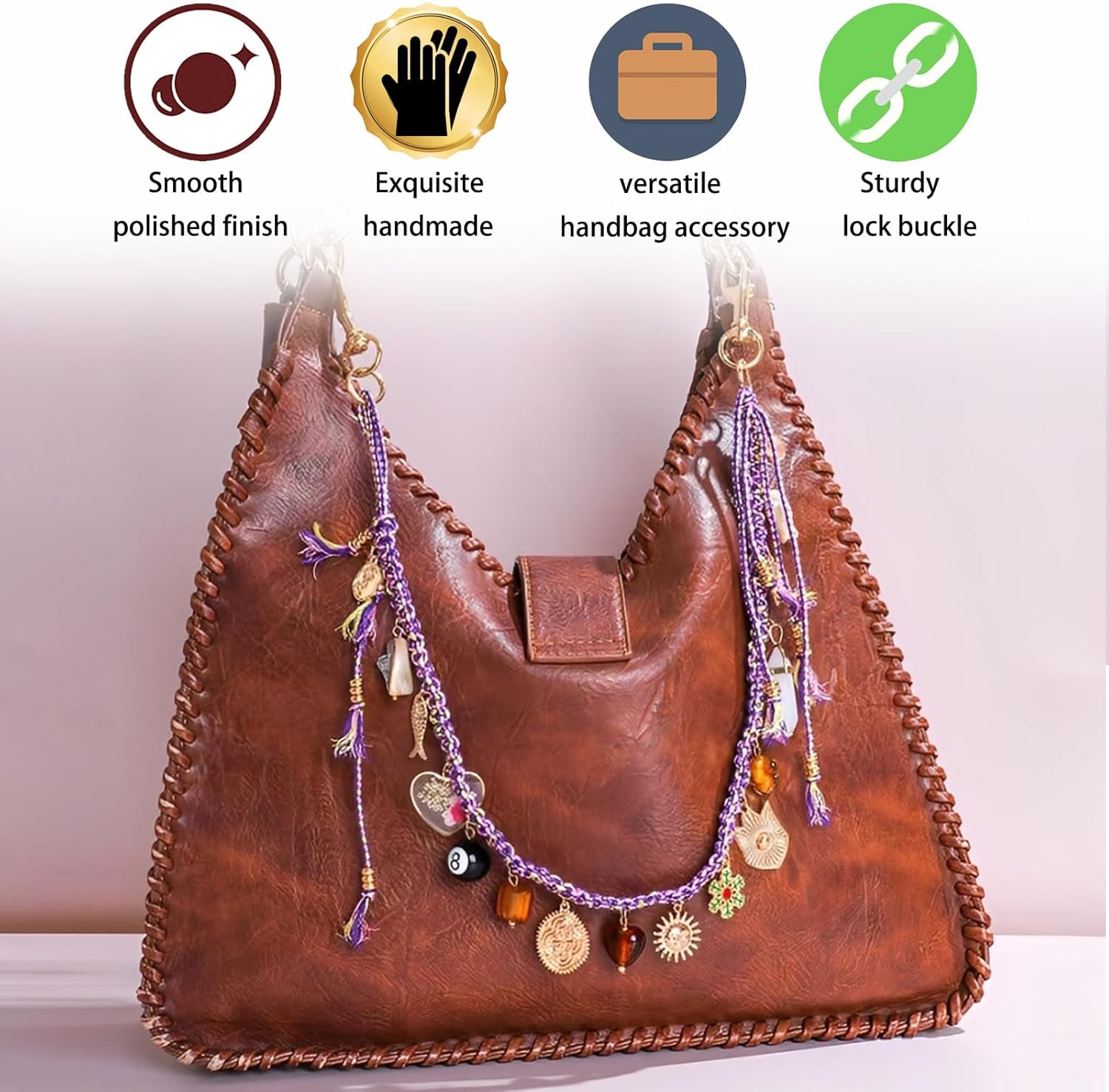 Beaded Rope Bag Charms Braided Keychain Dice Purse Accessories Bag Extender Chain For Handbags Tote Bag Women (A) - Image 5