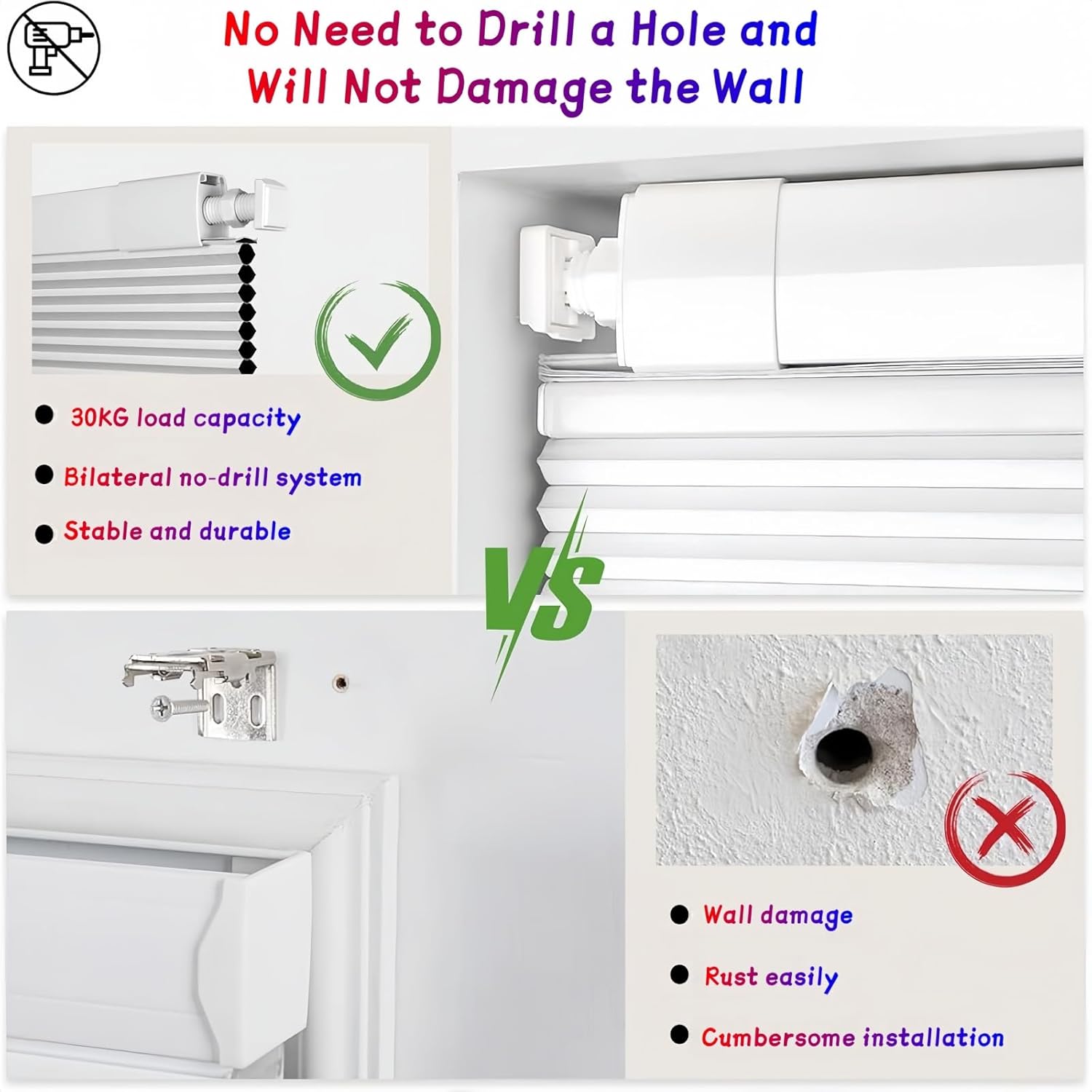 No Drill Cordless Cellular Shades Blackout.49 3/4" W×52" H.Tool-Free Honeycomb Window Blinds Thermal Insulated, Light Blocking Shades for Home Bedroom.White.