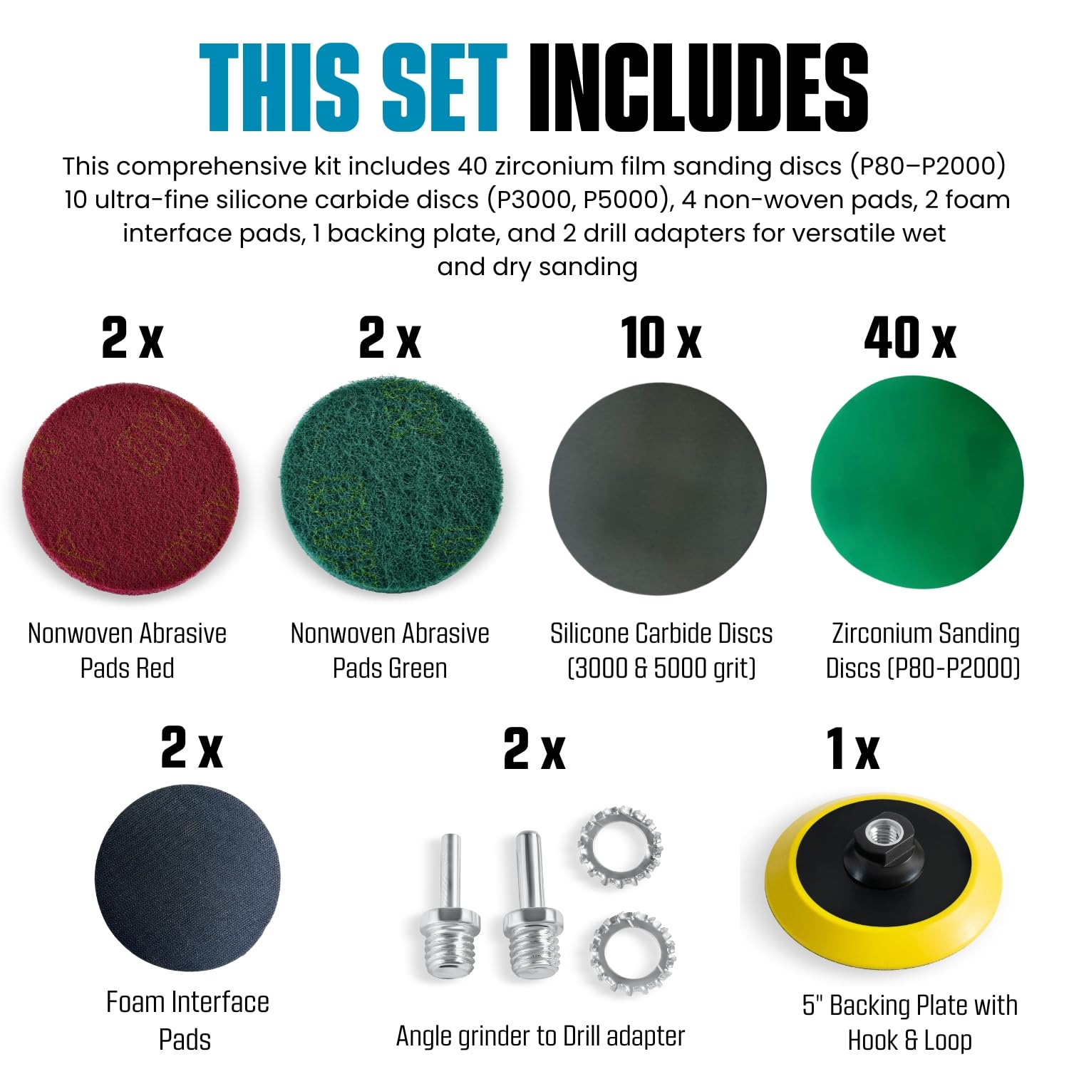 5" Wet/Dry Sanding Disc Kit - 50 Grit Discs -4