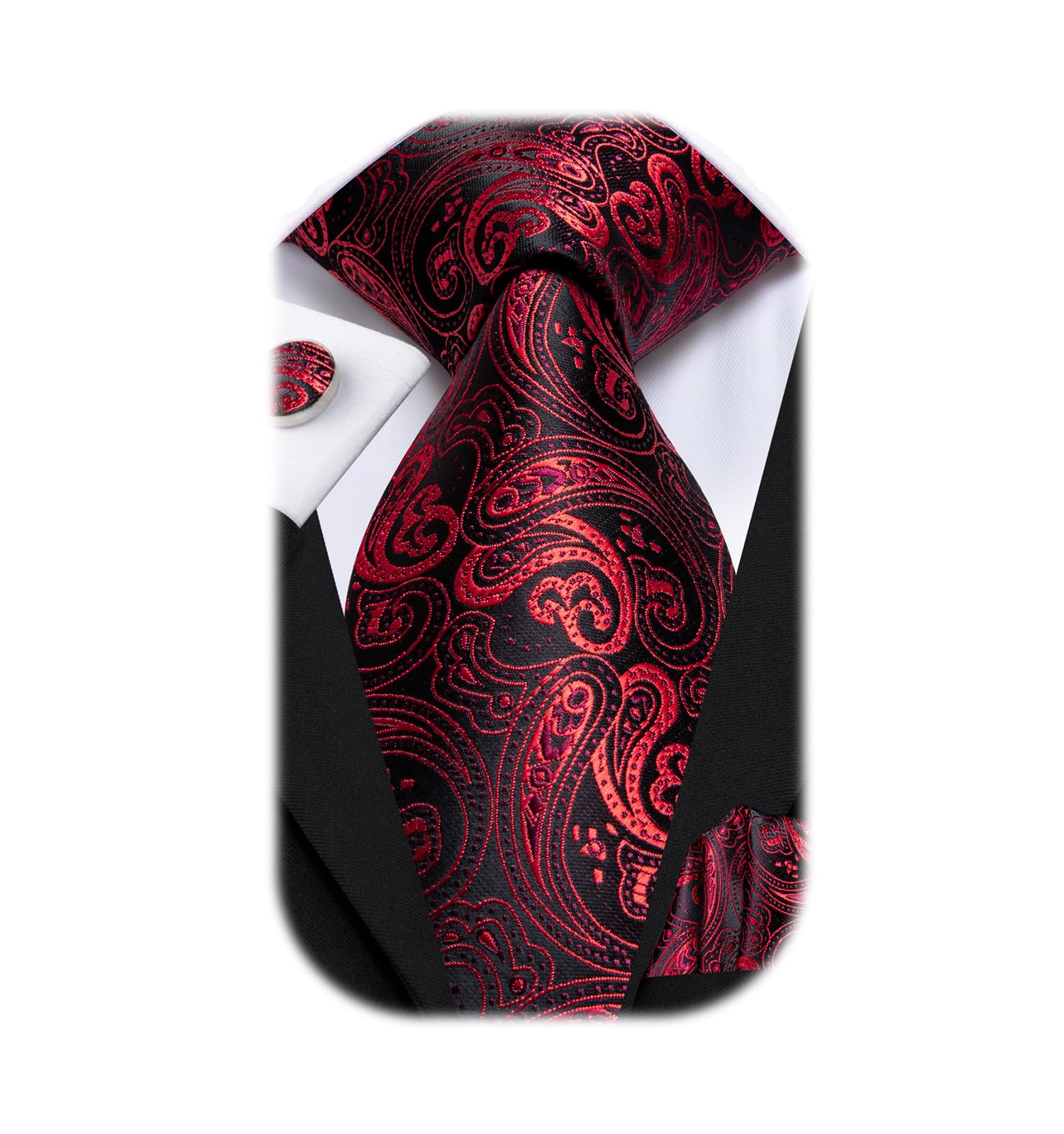 Mens Paisley Floral Silk Tie for Men Striped Necktie and Pocket Square Cufflinks Set Wedding Business