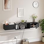 HOOBRO Floating TV Stand with Power Outlets, Modern Wall Mounted Media Console Shelf with Doors, Entertainment Center for Under TV Storage, for Living Room, Bedroom, Black BK11UDS01
