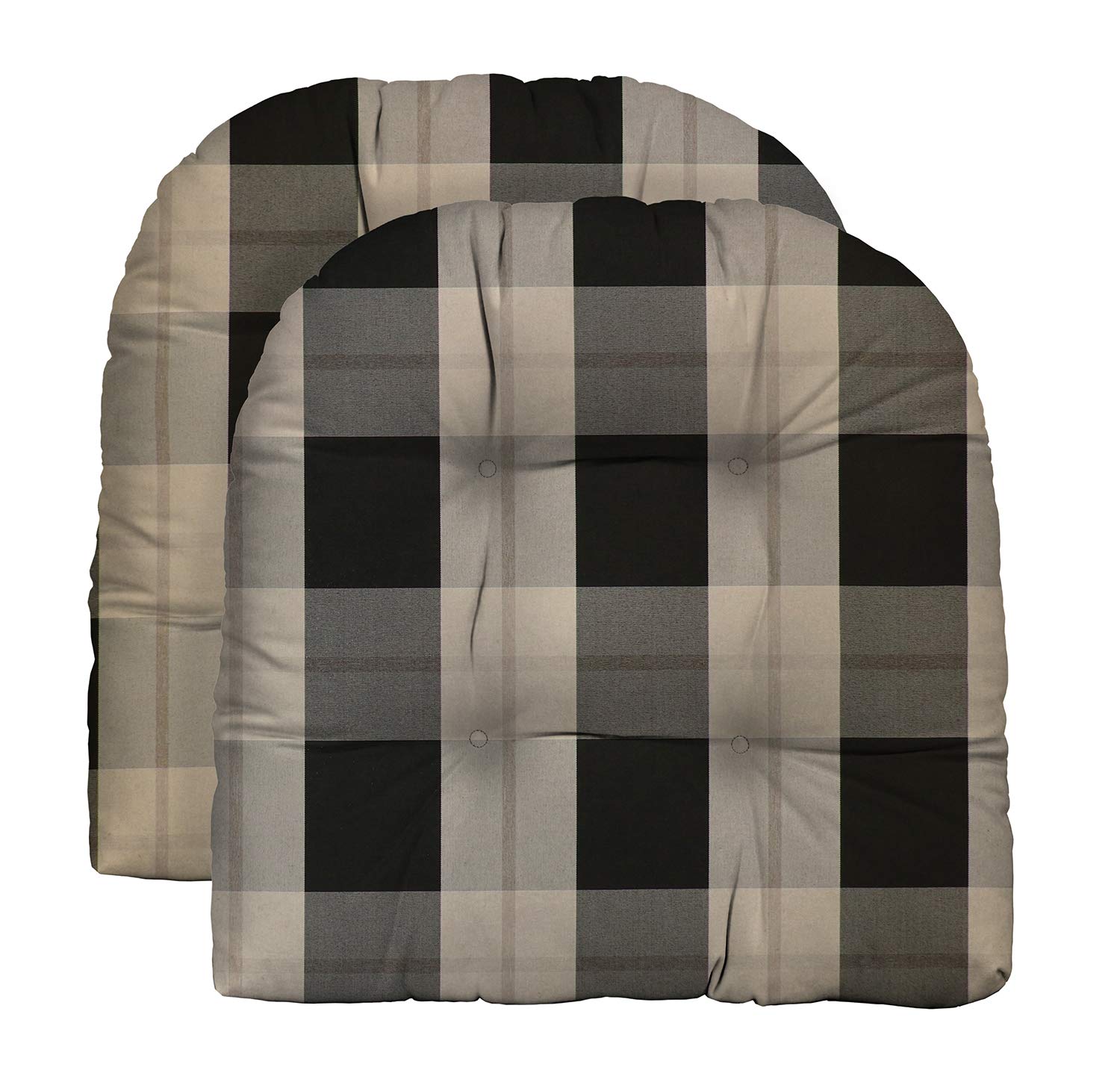 RSH DECOR: Tufted U-Shape Wicker Seat Cushions Set of 2 | 19” x 19” | All-Weather Spun Fabric | Water-Resistant | Outdoor Chair Cushions for Patio Furniture | Branson Pewter Plaid