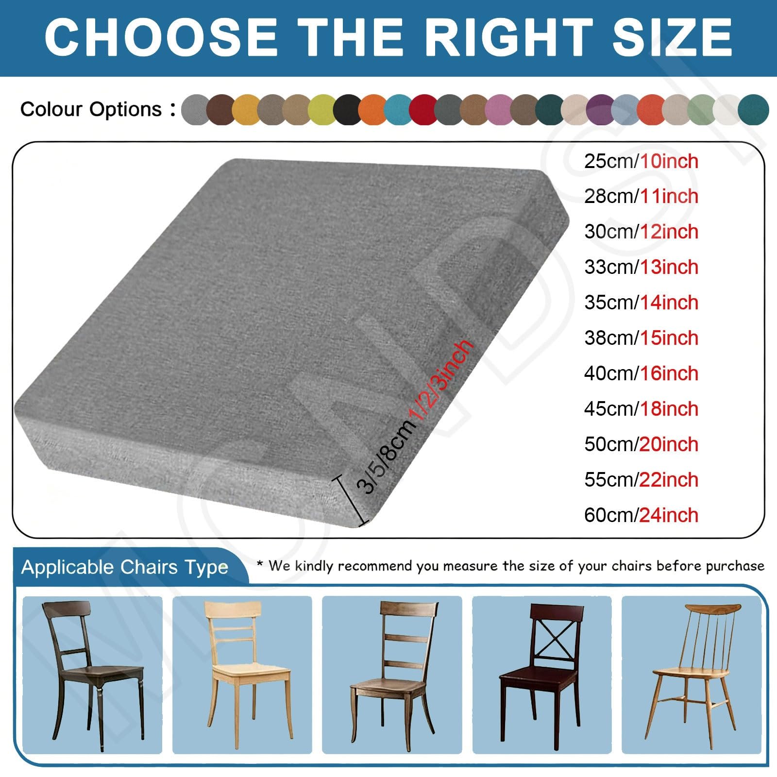 Quadratisch Stuhlkissen for Barhocker mit Bändern 35x35/40x40/50x50 cm Dick Sitzkissen rutschfest Hockerkissen Waschbar für Indoor,Büro,Bürostuhl,Schule,Terrasse,Bistro(#14,(2pcs) 60x60x8cm)