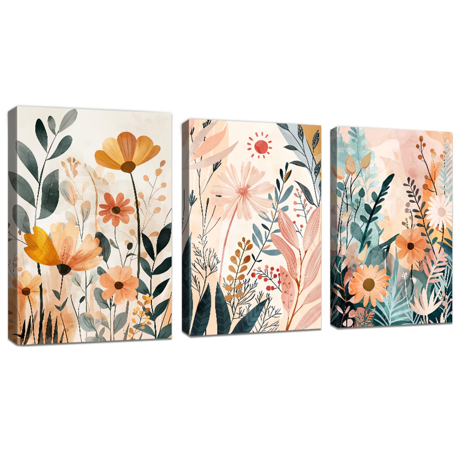 DFZEWKI Daisy Flowers Canvas Wall Art Prints Wildflowers Botanical Floral Painting Living Room Bedroom Home Wall Decor(60x80cm(24x31in) x3/No frame)