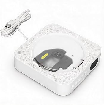 Portable Player Bluetooth, Wall Mountable CD Players Music Player with Remote, Built in HiFi Speakers, FM Radio, with Wall Mount Kit for Audio/Music Enjoy White