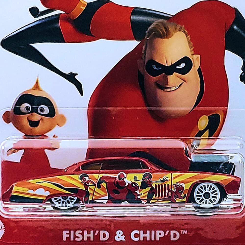 Hot Wheels Movie Characters Series ~ The Incredibles - Character Diecast Car - GJV21 4/5 ~ Fish'd & Chip'd - Red ~ 1:64 Scale