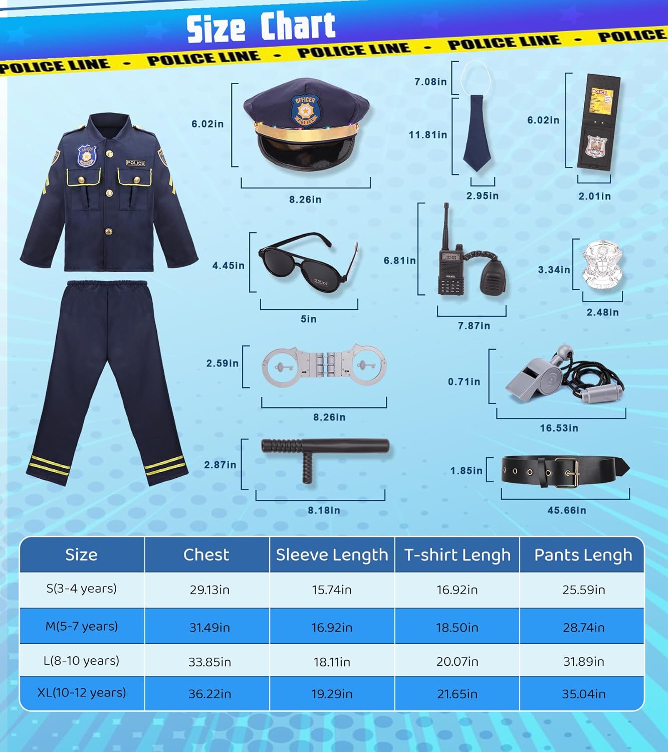 LOYO Police Costume for Kids, Boys Dress Up Police Outfit for Career Day, Halloween, Birthday, Costumes for Kid Age 3-12 Year