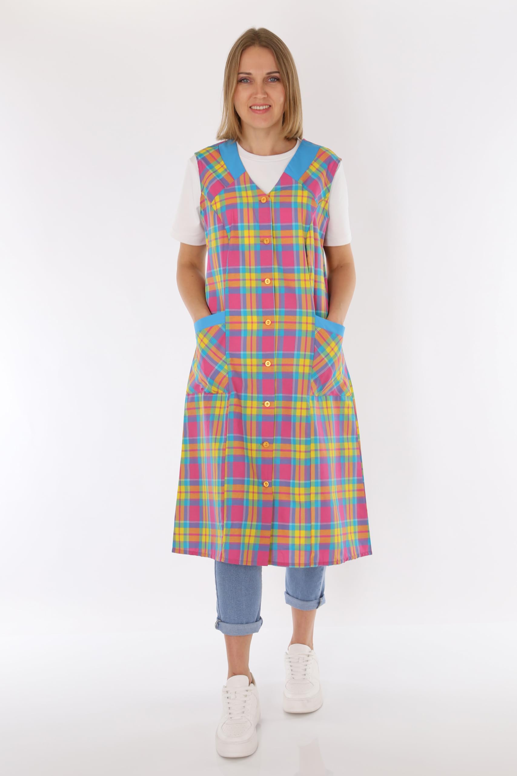 Blouse boutonnée pour femme - En tissu mélangé - À carreaux - Sans manches - Tablier de cuisine, Design 6, 48