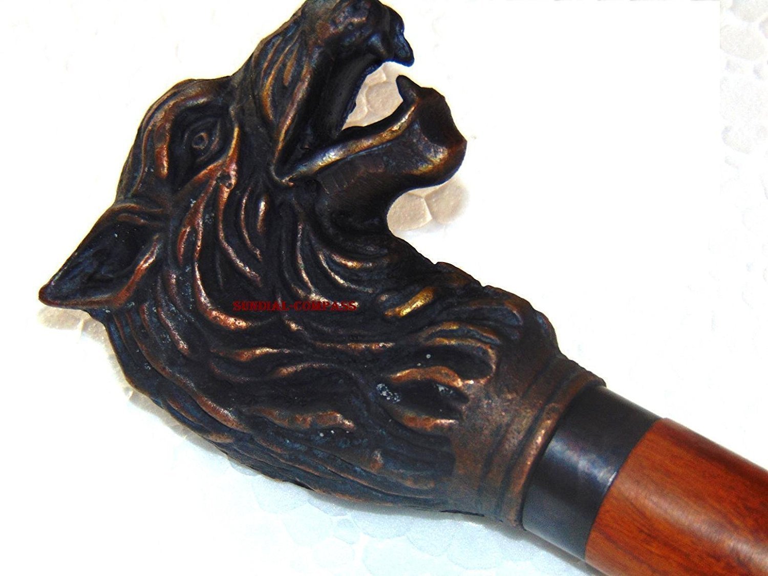 Canne de marche en bois sculpté loup amérindien vintage fait main unique