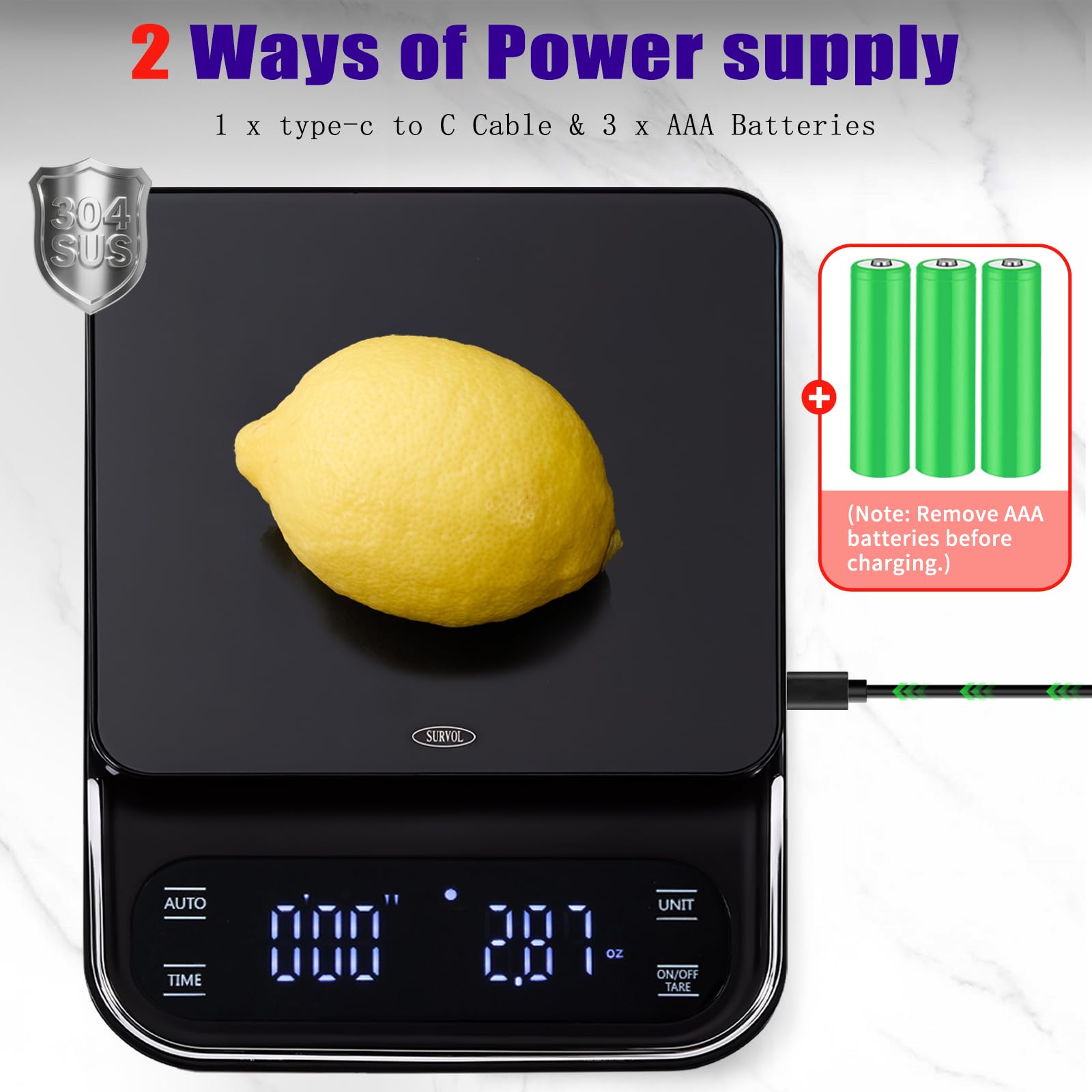 Kaffeewaage mit Timer, 0,1 g, Präzisions-Espressowaage für Kaffeebohnen wiegen, Barista-Brauen, USB-C-wiederaufladbare digitale Küchenwaage mit Auto-Timer, 3 kg Kapazität