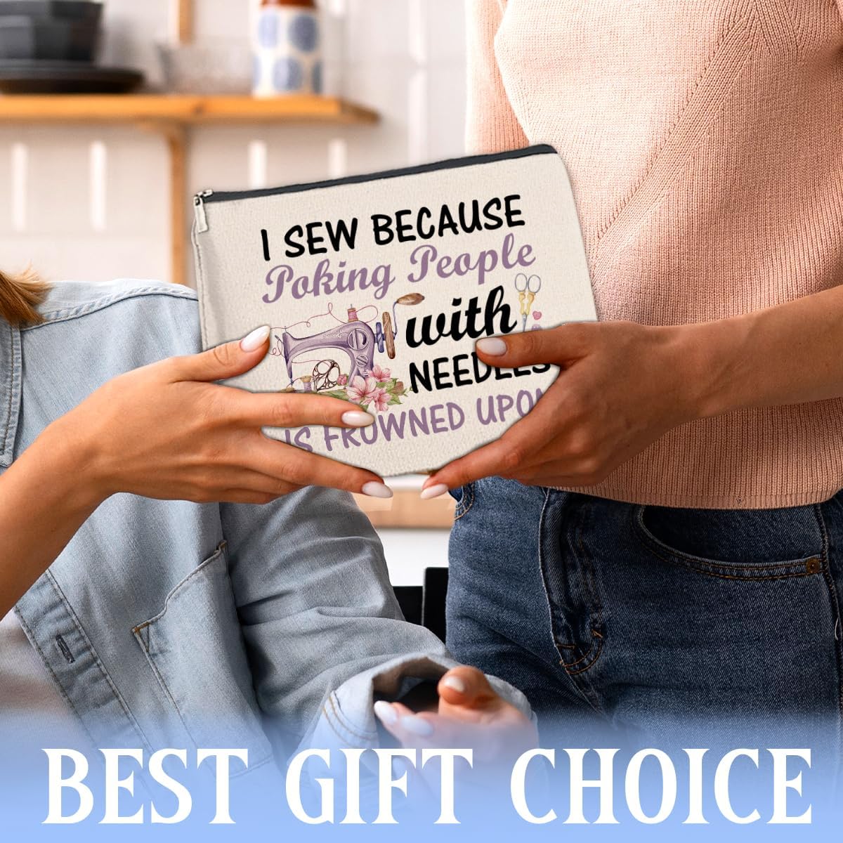 Sewing Gifts Makeup Bag, Hostess Gift for Women Mom Grandma Birthday Christmas, Quilting Gifts for Quilters Sewing Lovers Cosmetic Bag with Zipper Travel Toiletry Makeup Pouch for Purse - Image 7