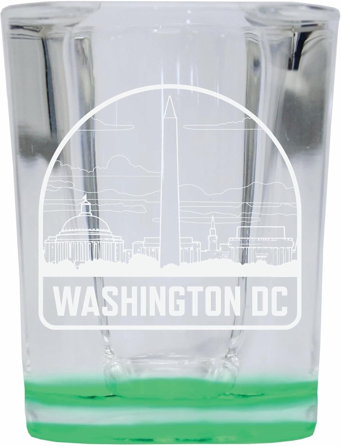 Vaso Tequilero Grabado Washington DC Souvenir 2 Onzas Base Verde - Pack de 2